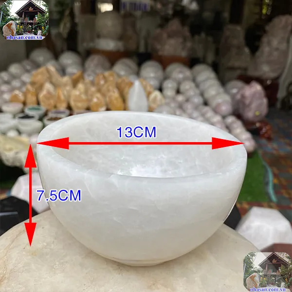 Chén đá thạch anh trắng 800gr-13cm B51