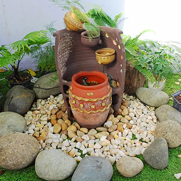 Chum nước tiểu cảnh đá phong thủy trang trí sân vườn trước nhà mang nét đẹp dân dã mộc mạc TC30