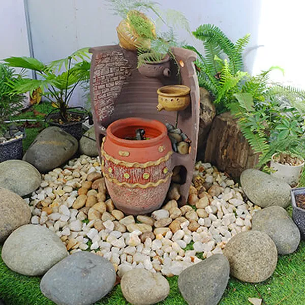 Chum nước tiểu cảnh đá phong thủy trang trí sân vườn trước nhà mang nét đẹp dân dã mộc mạc TC30