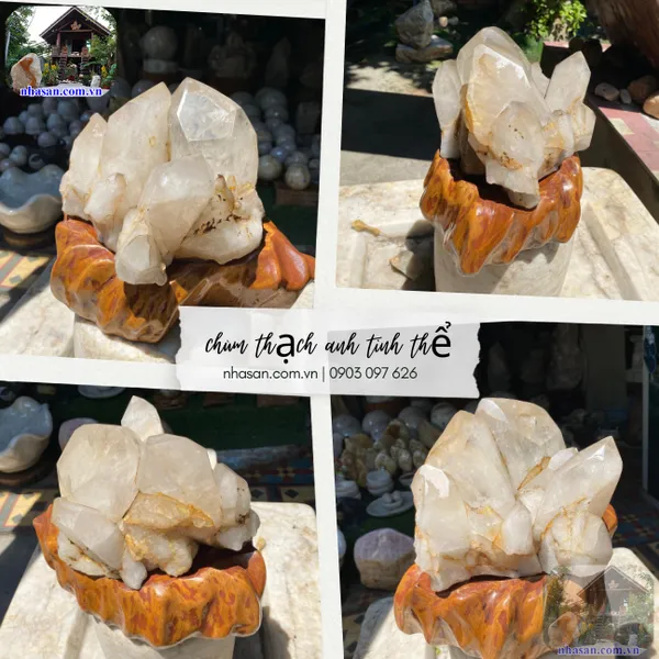 Chùm thạch anh tinh thể T713 nặng 8,2kg, kích thước: ngang 33cm x cao 25cm x dày 22cm