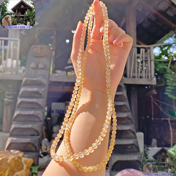 Chuỗi vòng cổ thạch anh tóc vàng 6 ly thiên nhiên - VC05