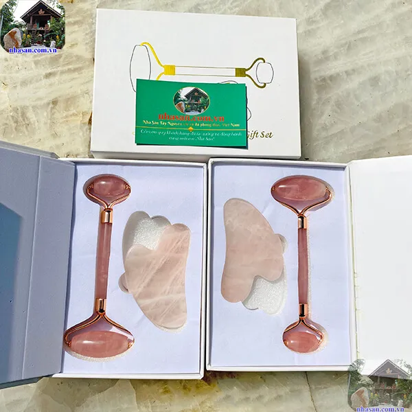 Combo thanh lăn mặt massage đá thạch anh hồng phục hồi độ đàn hồi của làn da - MS06
