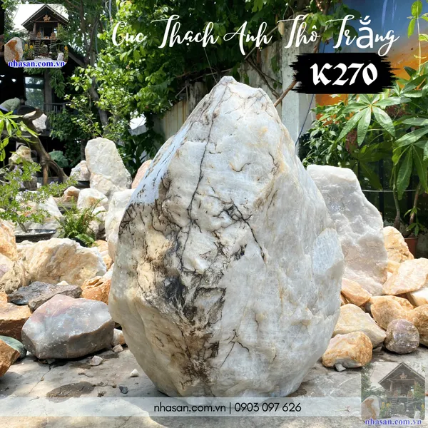 Cục thạch anh thô trắng 230kg, cao 73cm x ngang 50cm, hoành 145cm - K270