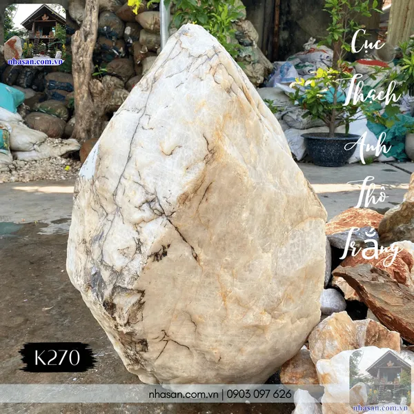 Cục thạch anh thô trắng 230kg, cao 73cm x ngang 50cm, hoành 145cm - K270