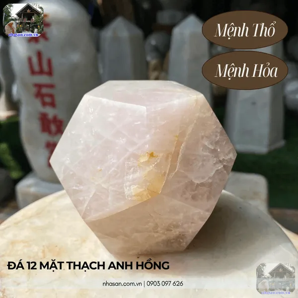 Đá 12 mặt thạch anh hồng QC1441 nặng 1.5kg, đường kính 11cm