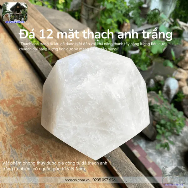 Đá 12 mặt thạch anh trắng 14cm - 3.72kg - QC1455