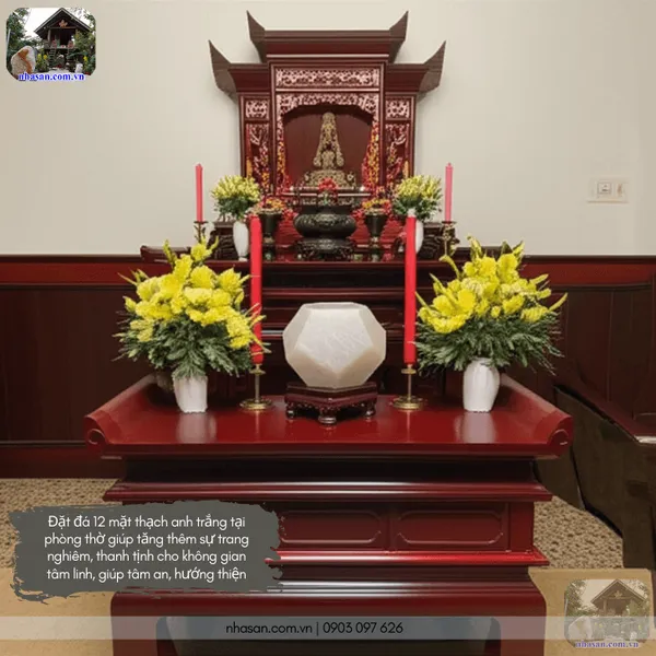 Đá 12 mặt thạch anh trắng QC1465 - 6kg - 16cm
