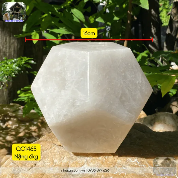 Đá 12 mặt thạch anh trắng QC1465 - 6kg - 16cm