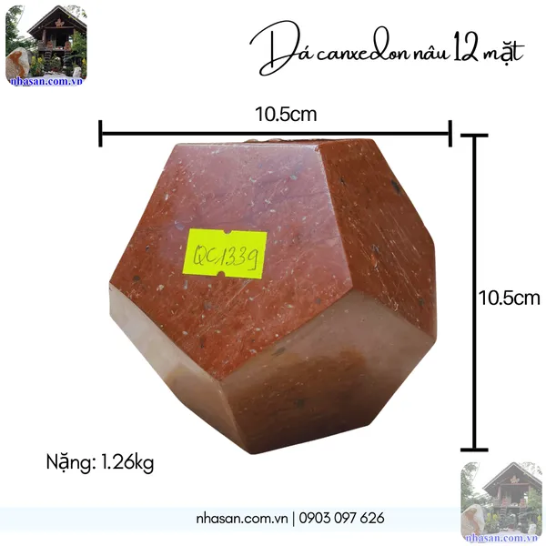 Quả cầu 12 mặt đá canxedon nâu 1.26kg - 10.5cm - QC1339