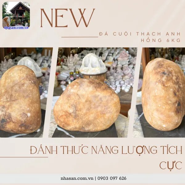 Đá cuội thạch anh hồng 6kg CU04, kích thước: cao 17cm x ngang 20cm x dày 12cm