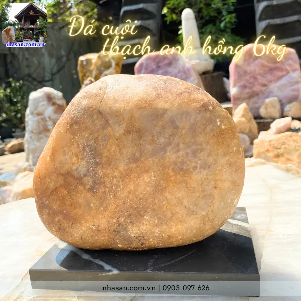 Đá cuội thạch anh hồng 6kg CU04, kích thước: cao 17cm x ngang 20cm x dày 12cm
