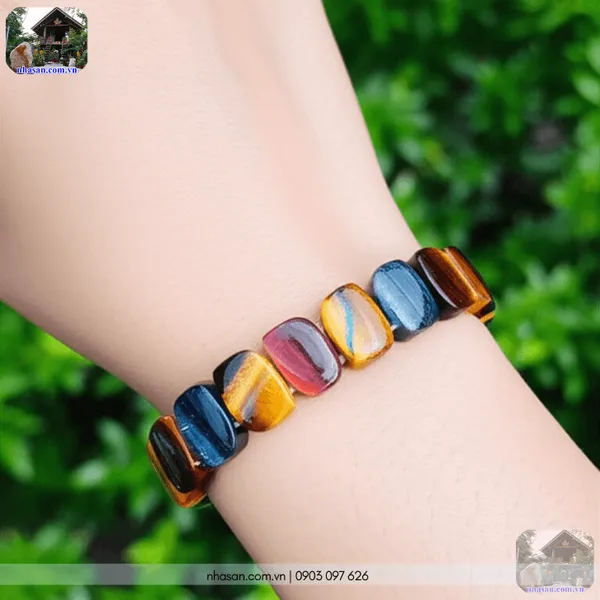 Vòng đá mắt hổ tam tài 13.5ly tăng cường may mắn, chiêu tài lộc