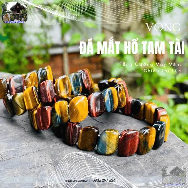 Vòng đá mắt hổ tam tài 13.5ly tăng cường may mắn, chiêu tài lộc