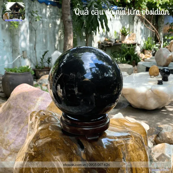 Quả cầu đá núi lửa obsidian 5.6kg-16cm-QC1417