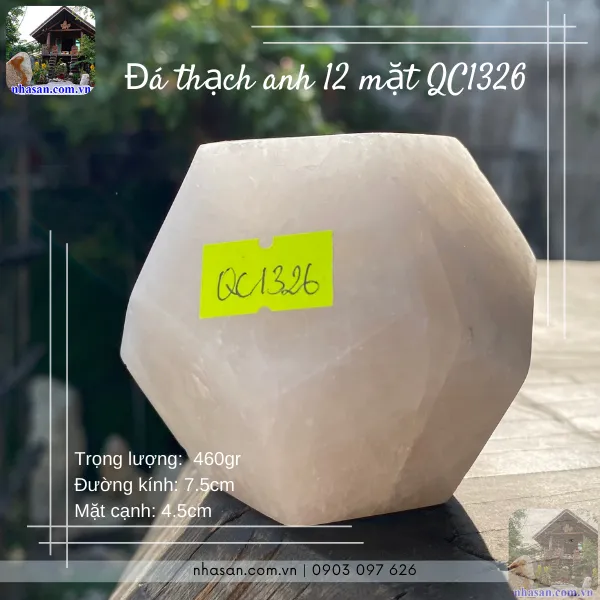 Đá thạch anh 12 mặt QC1326 nặng 460gr, đường kính 7.5cm