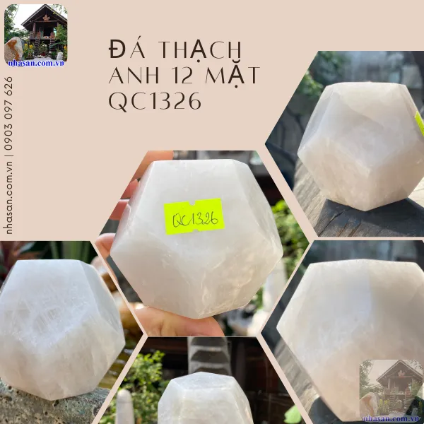 Đá thạch anh 12 mặt QC1326 nặng 460gr, đường kính 7.5cm