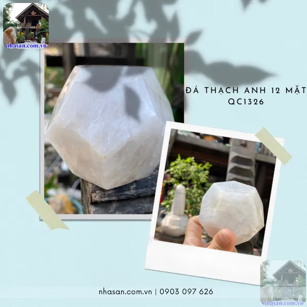 Đá thạch anh 12 mặt QC1326 nặng 460gr, đường kính 7.5cm