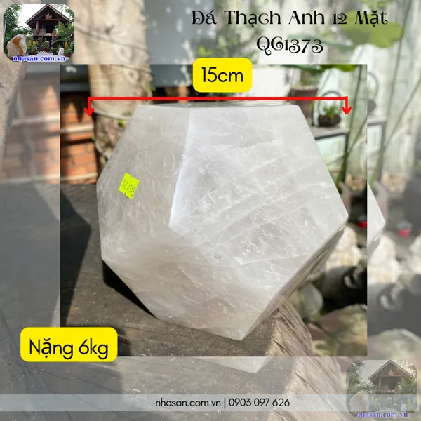 Đá thạch anh 12 mặt QC1373 nặng 6kg, đường kính 15cm