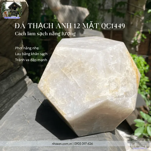 Đá thạch anh 12 mặt QC1449, nặng 5.2kg, đường kính 17cm