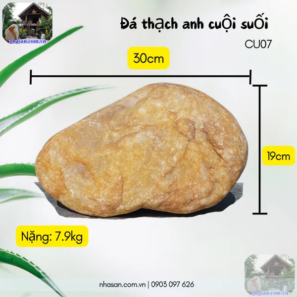 Đá thạch anh cuội suối CU07 nặng 7.9kg, dài 30cm x rộng 15cm x cao 19cm giá 2.765tr