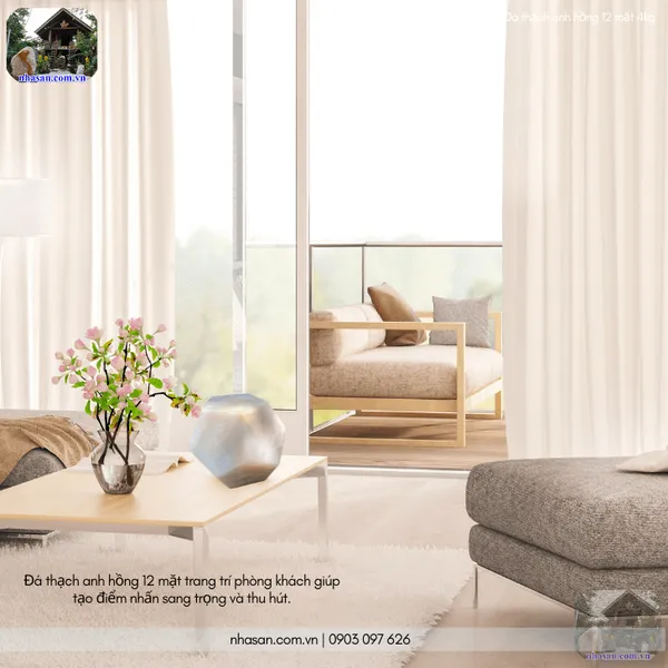 Đá thạch anh hồng 12 mặt 4kg QC1461 đường kính 14cm