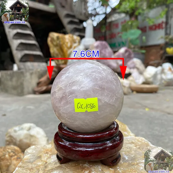 Quả cầu thạch anh hồng 7.6cm-700gr-QC1086