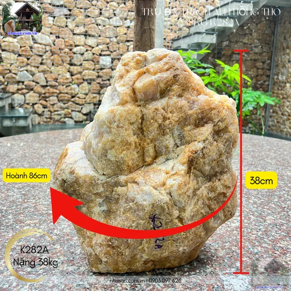 Trụ đá thạch anh hồng thô 38kg, cao 38cm, hoành 86cm - K282A 