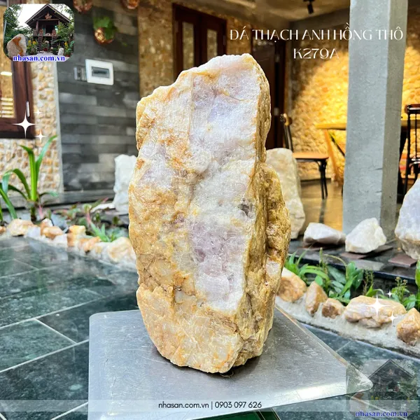 Đá thạch anh hồng thô K279A nặng 24.8cm, cao 36cm x ngang 22cm (hoành 72cm)