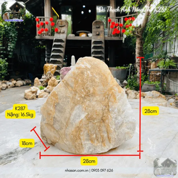 Đá thạch anh hồng thô K287 nặng 16,5kg cao 28cm x ngang 28cm x dày 18cm