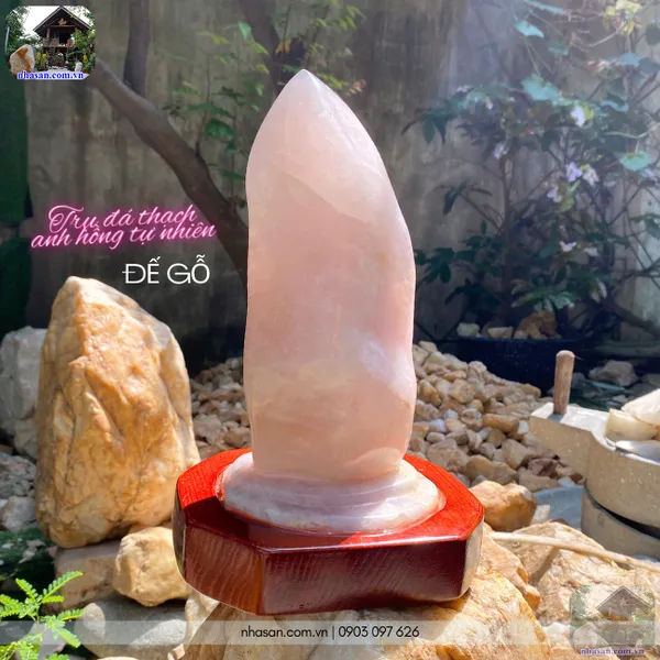 Đá thạch anh hồng tự nhiên đế gỗ nặng 3.4kg-T513