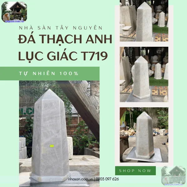 Đá thạch anh lục giác T719 nặng 43.5kg, cao 53.5cm x ngang 24cm