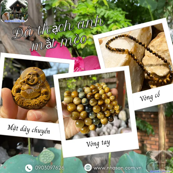 Trang sức đá thạch anh mắt mèo tự nhiên, giá tốt
