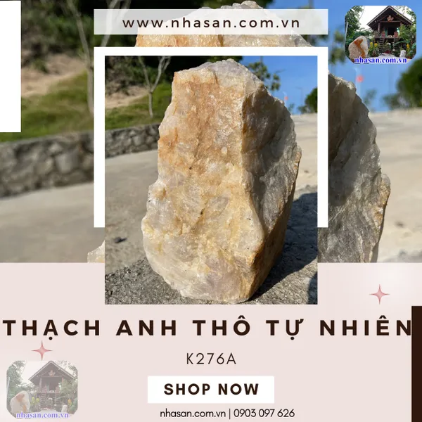 Đá thạch anh thô tự nhiên 13kg, cao 26cm x ngang 15cm x dày 15cm - K276A