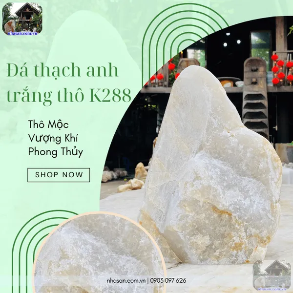 Đá thạch anh trắng thô K288 nặng 7.5kg, cao 28cm x ngang 23cm x dày 8cm
