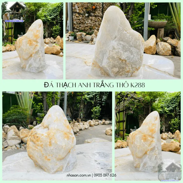 Đá thạch anh trắng thô K288 nặng 7.5kg, cao 28cm x ngang 23cm x dày 8cm