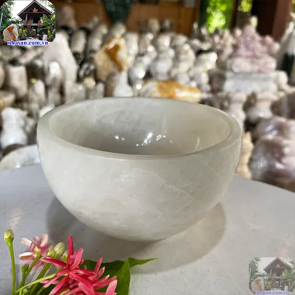Chén đá thạch anh trắng 800gr-13cm B51