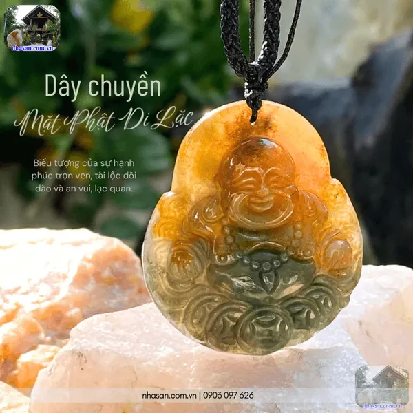 Dây chuyền mặt Phật Di Lặc đá canxedon nặng 26gr, cao 4.4cm x ngang 4cm - MP34