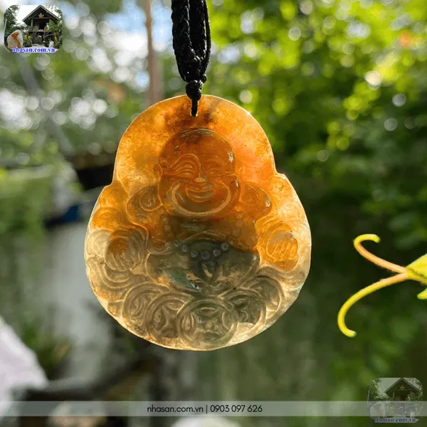 Dây chuyền mặt Phật Di Lặc đá canxedon nặng 26gr, cao 4.4cm x ngang 4cm - MP34 