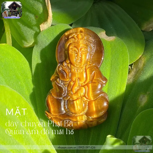 Dây chuyền Phật Bà Quan Âm đá mắt hổ nặng 12gr, cao 4.5cm x ngang 2.8cm - MDC19