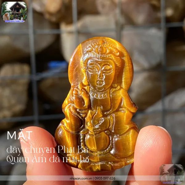 Dây chuyền Phật Bà Quan Âm đá mắt hổ nặng 12gr, cao 4.5cm x ngang 2.8cm - MDC19