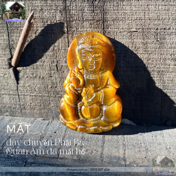 Dây chuyền Phật Bà Quan Âm đá mắt hổ nặng 12gr, cao 4.5cm x ngang 2.8cm - MDC19