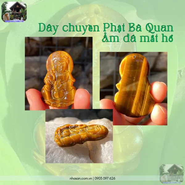 Dây chuyền Phật Bà Quan Âm đá mắt hổ nặng 12gr, cao 4.5cm x ngang 2.8cm - MDC19