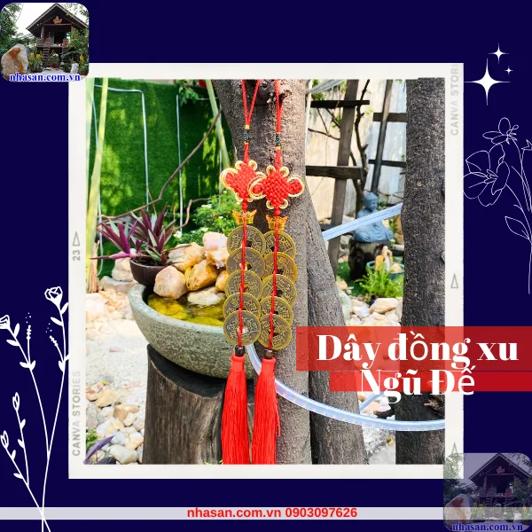 Dây đồng xu Ngũ đế 5 xu dài 40cm, đường kính xu 4.2cm - Nghênh phúc đón bình an, hóa giải âm khí
