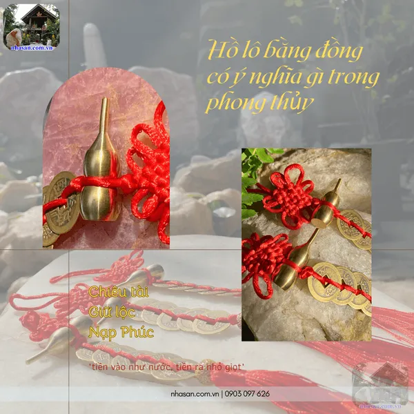 Dây xu ngũ đế gắn hồ lô bằng đồng - Vật phẩm chiêu tài, hóa sát, cầu bình an