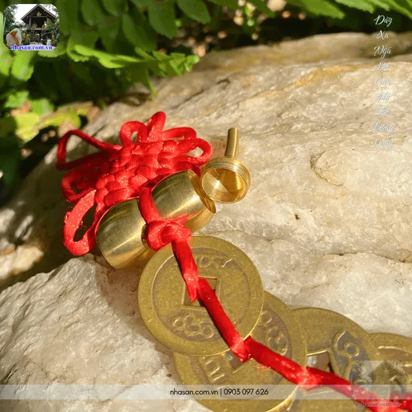 Dây xu ngũ đế gắn hồ lô bằng đồng - Vật phẩm chiêu tài, hóa sát, cầu bình an