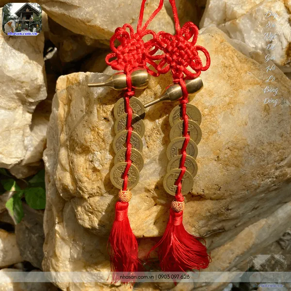 Dây xu ngũ đế gắn hồ lô bằng đồng - Vật phẩm chiêu tài, hóa sát, cầu bình an
