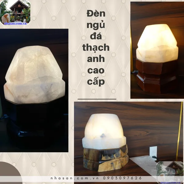Đèn ngủ đá thạch anh cao cấp trang trí, trấn trạch