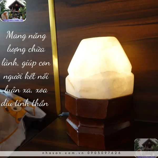 Đèn ngủ đá thạch anh cao cấp trang trí, trấn trạch