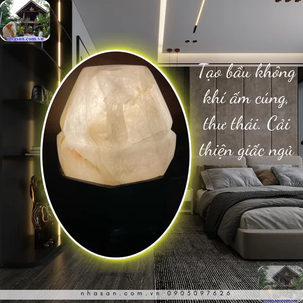 Đèn ngủ đá thạch anh cao cấp trang trí, trấn trạch
