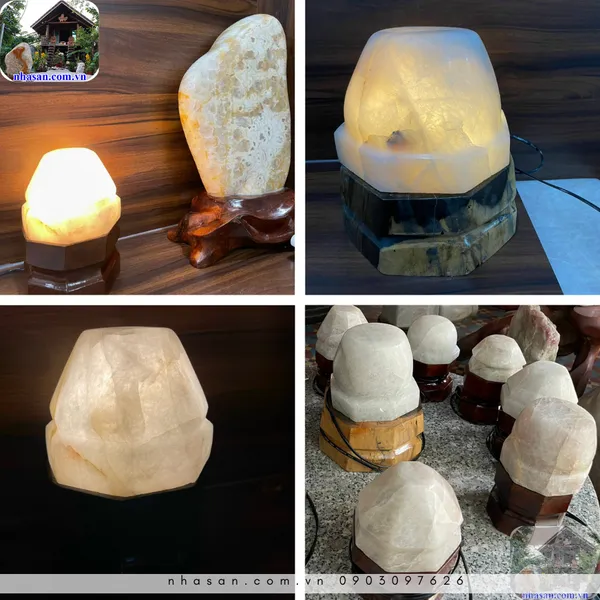 Đèn ngủ đá thạch anh cao cấp trang trí, trấn trạch